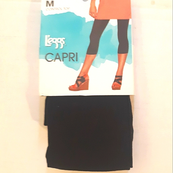NWT L'EGGS Control Top Black Capri length women's Leggings/Tights~Medium~ - Picture 4 of 5